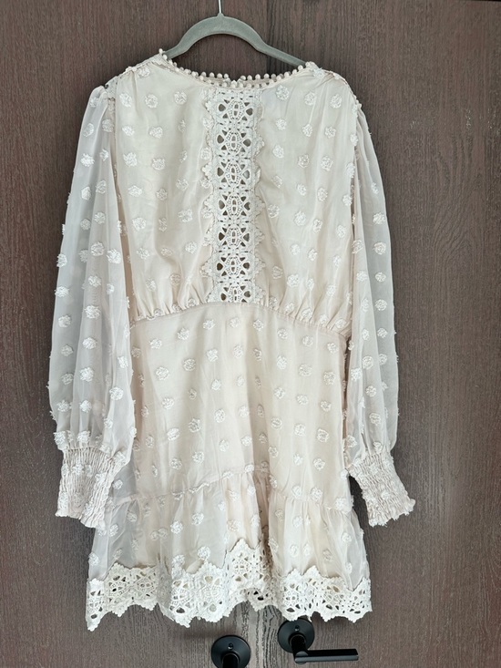 Lulus Dresses & Skirts - Lulu's Cream Crochet-Trim Long Sleeve Mini Dress